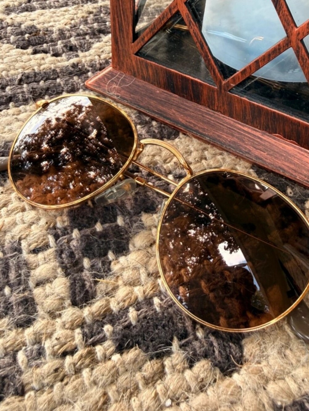Ray-Ban Gold Frame Brown Lens Round Sunglasses